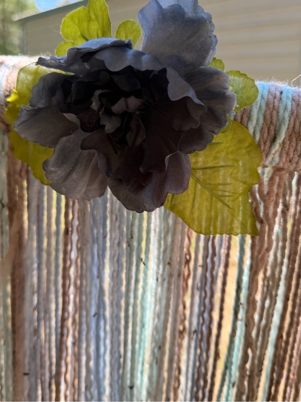 Decorative Blue Fabric Flower with Green Leaves - Home Accent